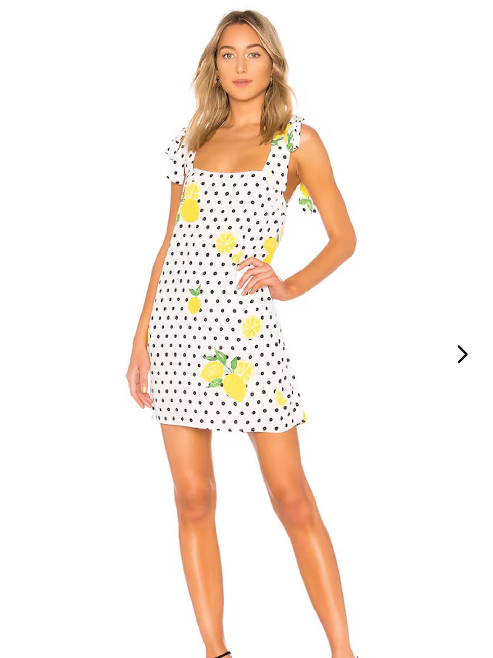 Lovers + Friends White Polka Dot Lemon Print Tie-Shoulder Mini Dress